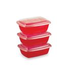 Conjunto 3 Potes 550ml Retangular PlasMotta Vermelho