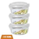 Conjunto 3 Potes De Vidro 950ml Hermético 4 Travas Marmita