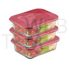 Conjunto 3 Potes de Vidro Vitazza 1L para Marmita Sustentáveis, Retangulares e Perfeitos para Armazenamento de Alimentos no Microondas e Freezer
