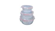 Conjunto 3 Potes Herméticos Redondos Kit Multiuso Plástico Tampa Vedação Rosa Freezer Micro-ondas Refeições Armazenar