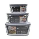 Conjunto 3 Potes Herméticos Refratário C/ Tampa Vidro Temperado Marmita Assadeira Forno Air Fryer Geladeira Freezer -OU