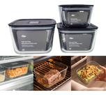 Conjunto 3 Potes Herméticos Refratário C/ Tampa Vidro Temperado Marmita Assadeira Forno Air Fryer Geladeira Freezer -OU