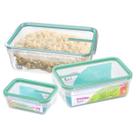 Conjunto 3 Potes Herméticos Travas 330ml 1,24L e 2,5L Verde