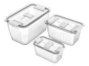 Conjunto 3 potes invicta organizadores conserve it c/ cesto branco