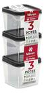 Conjunto 3 Potes Modulares Com Tampa Quadrados 250ml Preto