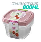 Conjunto 3 Potes Quadrados Com Tampa Hermética 800ml Fácil Sanremo