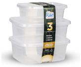 Conjunto 3 potes retangular transparente