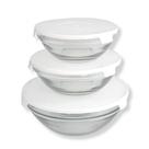 Conjunto 3 Potes Tigela De Vidro 200ml 400ml 550ml Tampa E Trava Branca De Plástico Armazenar Comida Geladeira Salada