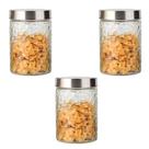 Conjunto 3 Potes Vidro Rattan Tampa Inox 1200ml Class Home