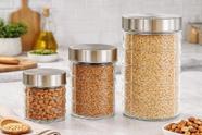 Conjunto 3 Potes Vidro Tampa Inox