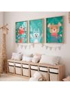 Conjunto 3 Quadros Infantil Dinossauro Gato Urso Coroa Decoração Ideal Quartos