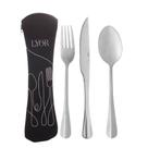 Conjunto 3 Talheres Viagem Marmita Com Estojo Portátil Garfo Faca E Colher Em Aço Inox Lyor