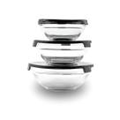 Conjunto 3 Tigelas de Vidro com Tampa Preta - 550/400/200ml