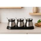 Conjunto 3 Unidades Vasilha Vidro Recipiente Inox Suporte Colher Pote Conserva Tempero Condimentos