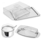 Conjunto 3pçs Inox Porta Frios + Açucareiro e Manteigueira Pote Multiuso Kit Café da Manhã Chá da Tarde Churrascos Festa