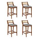 Conjunto 4 Banquetas Lagum Conforto Estofada Jequitibá Natural Linho Cinza Palha Sextavada
