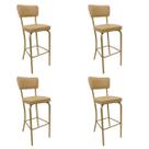 Conjunto 4 Banquetas Olivia - Alta para Bar e Cozinha Dourado Fosco com Assento Confortável cor Bege Encosto Estofado