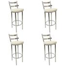 Conjunto 4 Banquetas Rafaela - Redonda Alta para Bar e Cozinha Cromada com Assento Confortável cor Branco