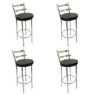 Conjunto 4 Banquetas Rafaela - Redonda Altura 65cm para Bar e Cozinha Cromada com Assento Confortável cor Preto