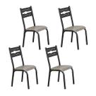 Conjunto 4 cadeiras cozinha jantar ciplafe luna tubo craqueado preto assento estofado junco manteiga