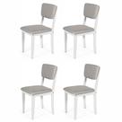 Conjunto 4 Cadeiras de Jantar Estofada em Madeira Maciça Ella Branco/Cinza Claro