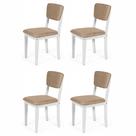 Conjunto 4 Cadeiras de Jantar Estofada em Madeira Maciça Ella Branco/Marrom Claro