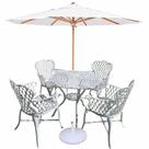 Conjunto 4 Cadeiras E Mesa Viena Bambu Em Alumínio Para Piscina Jardim Branco