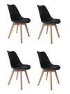 Conjunto 4 Cadeiras Eames Saarinen Estofado Preto Base Madeira Maciça