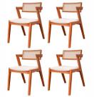Conjunto 4 Cadeiras Madeira Maciça com Rattan Natural e Estofada 81,5x53x57cm Verona Champagne / Off White