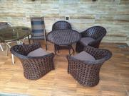 Conjunto 4 Cadeiras Mesa Tramada Central Área Externa Jardim Piscina Varanda Varanda Fibras