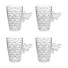 Conjunto 4 Canecas Bee De Vidro Decorado Colmeia 200ml Conjunto 4 Canecas Bee De Vidro Decorado Colmeia 200ml