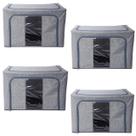 Conjunto 4 Cestos Multiúso para Organização Guarda Roupa Armário Tecido Visor Transparente Compacto Dobrável Coberta Caixa