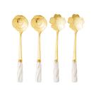 Conjunto 4 Colheres de Chá de Aço Inox com Cabo de Cerâmica Flowers Dourado/Branco - Wolff