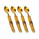 Conjunto 4 Colheres De Sobremesa Wolff De Aço Inox Com Cabo De Bambu Tulum Dourado 16cm