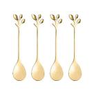 Conjunto 4 Colheres Flor Aço Inox para Café / Chá Dourado Ouro