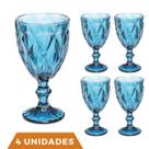 Conjunto 4 Copos Taça Azul Diamante 300ml Para Agua Vinho