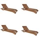 Conjunto 4 Espreguiçadeiras para Jardim em Madeira Maciça Chaise Long