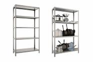 Conjunto 4 Estantes Aço Inox 4 e 5 Prateleiras Cozinha Industrial