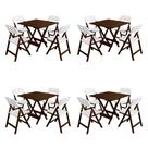 Conjunto 4 Jogos Mesa Dobrável Elegance 70x70 8 Ripas 4 Cadeiras Imbuia Polipropileno - Branco