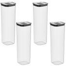 Conjunto 4 Organizadores Herméticos Quadrado 2L com Vedação Segura Design Empilhável para Armazenar Mantimentos Cozinha Grãos Massas Café Açúcar