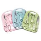 Conjunto 4 Pçs Sortido Utensílios de Cozinha Inox Tesoura Descascador Faca Tabua Frutas Verduras Legumes Abridor de Garrafas Quebra Nozes Castanhas