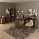 Conjunto 4 Peças com 1 Mesa em L 1 Balcão 1 Gaveteiro 1 Estante Espresso Móveis