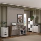 Conjunto 4 Peças com Escrivaninha Moderna, Gaveteiro Bit, Armário com Nichos e Balcão Multiuso 2 Portas Ipê Branco