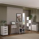 Conjunto 4 Peças com Escrivaninha Moderna, Gaveteiro Bit, Armário com Nichos e Balcão Multiuso 2 Portas Ipê Branco