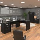 Conjunto 4 Peças com Mesa para Escritório em L, Gaveteiro e 2 Armários Preto