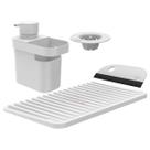Conjunto 4 Peças Cozinha Dispenser Detergente Escorredor Ralo Rodo Pia Branco - Kte 055 Ou