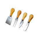 Conjunto 4 Peças Para Cortar Queijo Inox com Cabo Madeira Garfo Faca Espátula Kehome