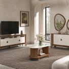 Conjunto 4 Peças Sala de Estar Mesa de Centro e Buffet e Rack Vivaldi e Espelhos Orgânico