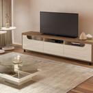 Conjunto 4 Peças Sala Estar Apoio Bel Alta Mesa de Centro Clear e Rack Mercury Bege Cinamomo/Off White