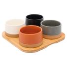 Conjunto 4 Petisqueiras com Bandeja de Bambu 22x22x5,5cm 5463 - Lyor
